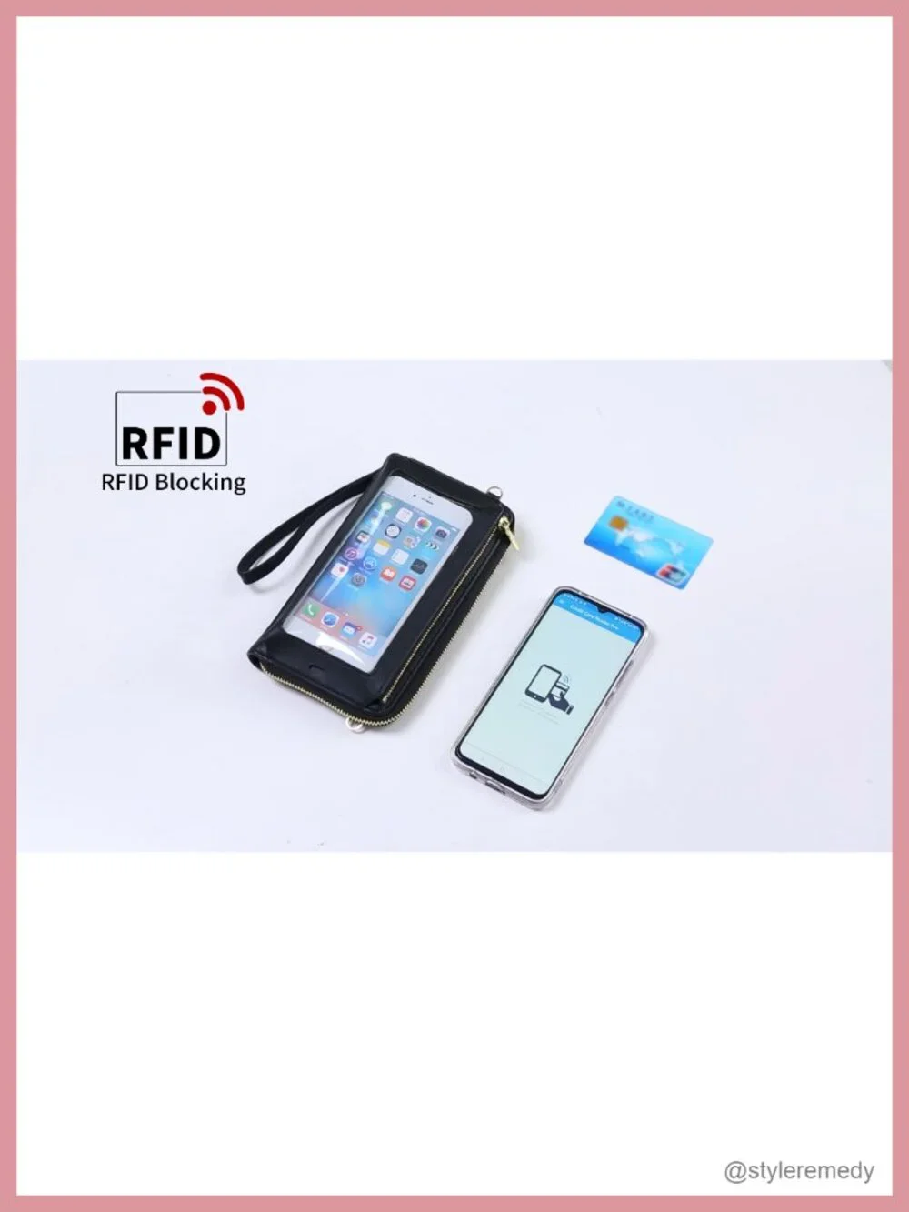 Faux Leather RFID Blocking Crossbody Phone Purse with Touch Screen Window